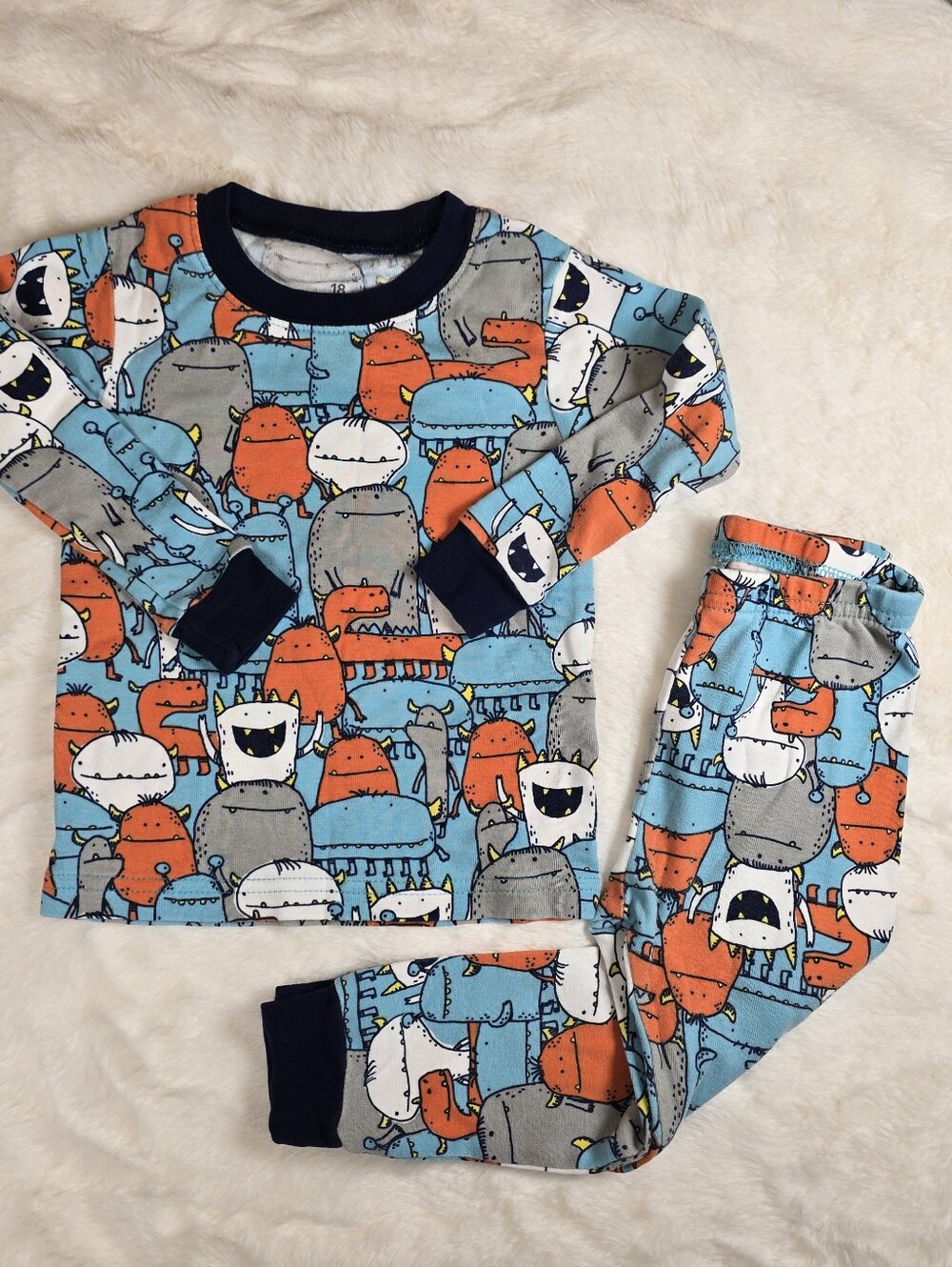 Carter's Blue, Orange & Gray Monster-Print Pajama Set